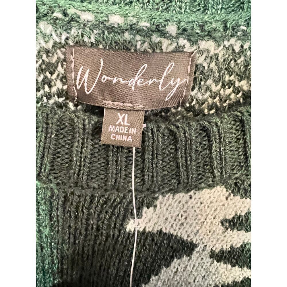 ☀️NWT Wonderly Sweater Crew Neck Long Sleeves Tribal Print Knit Green Womens XL - Picture 2 of 8